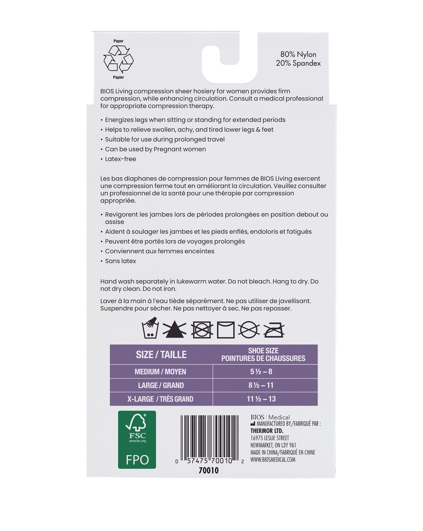 Women's Compression Knee Socks 20-30 mm Hg, Black Back Packaging Photo
