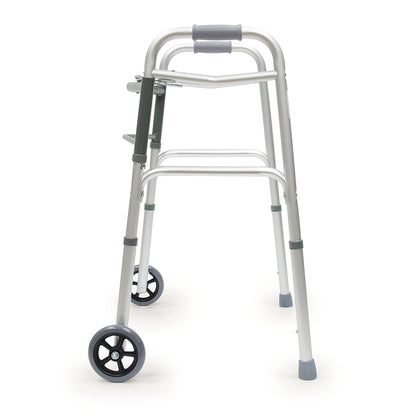 side view of a walker with the rubber tips on the legs