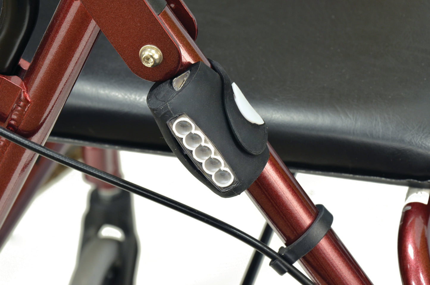 view of the LED light attached to a walker frame