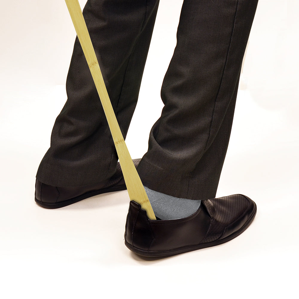 Bamboo Shoehorn in use