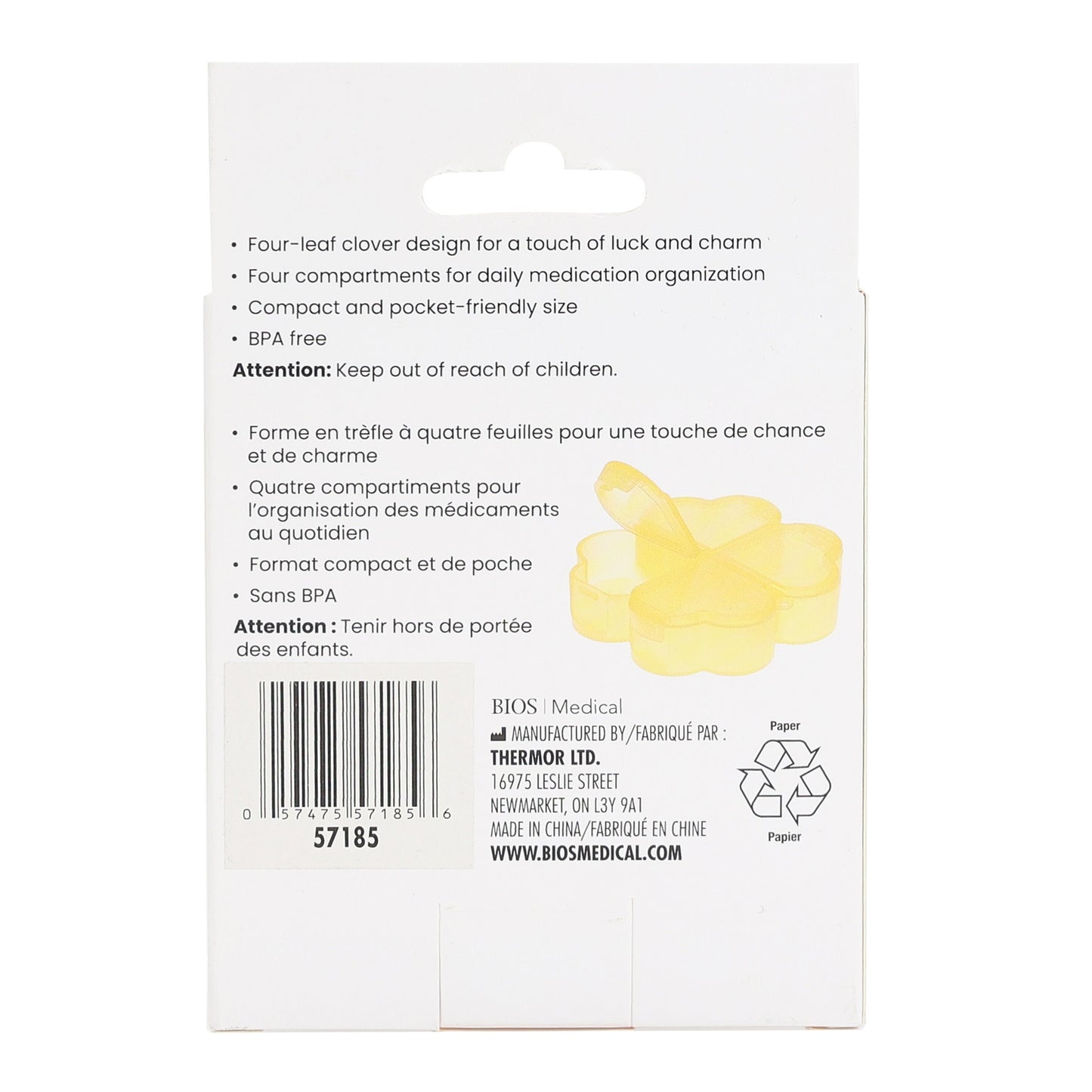 4 Leaf Clover Pillbox in Yellow Back Packaging Image