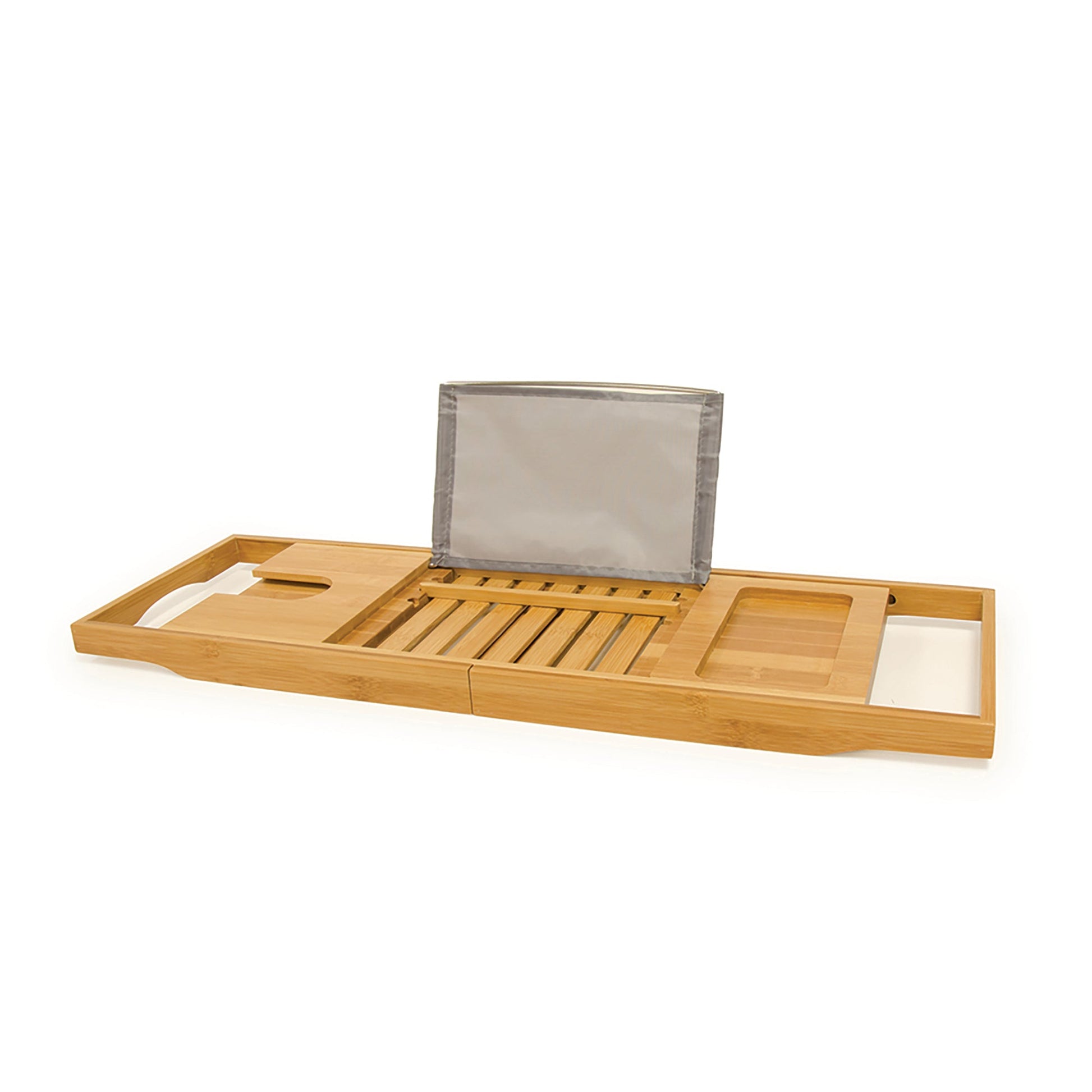 front view of Bamboo bathtub caddy