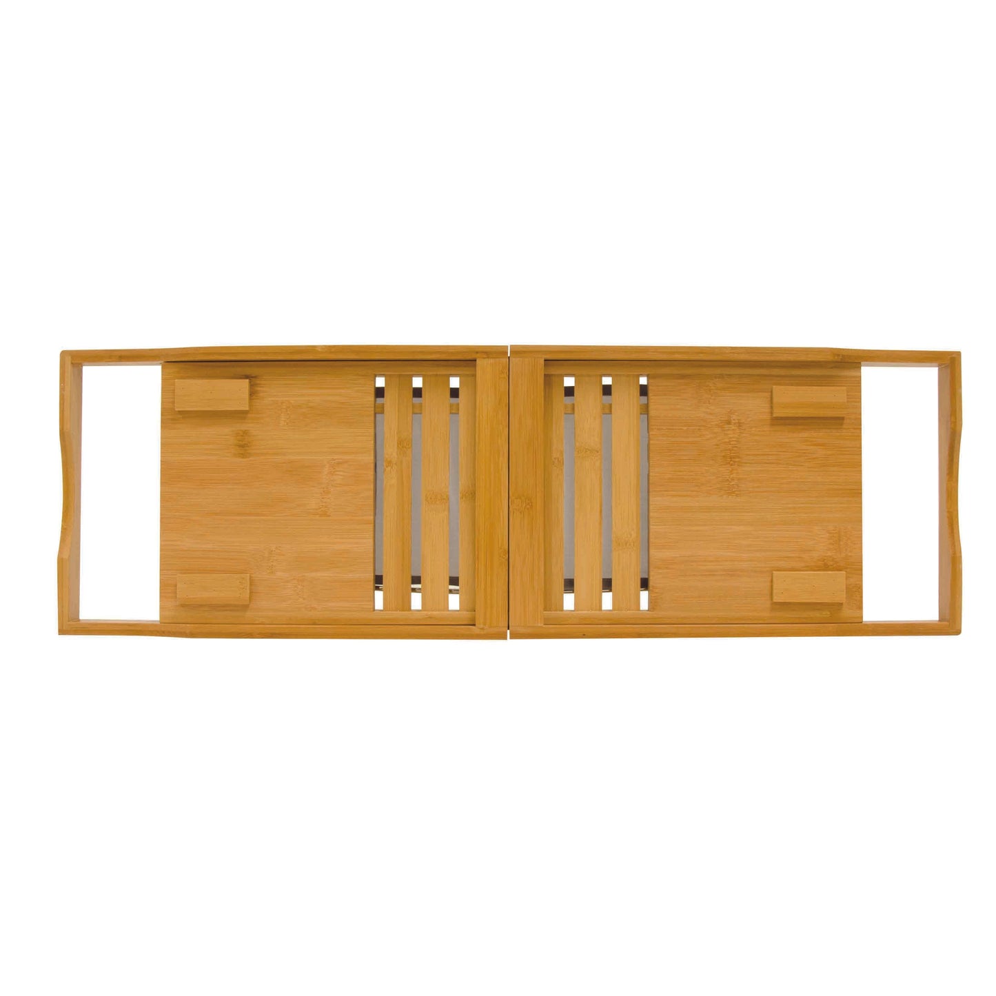 Bottom view of the Bamboo Bathtub Caddy, closed