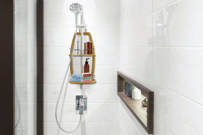 Bamboo Shower Caddy in Shower Stall