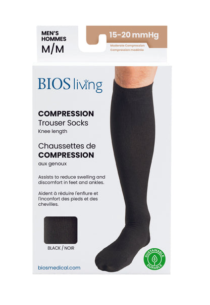 Men's Compression Trouser Socks 15-20 mm Hg, Black Packaging Photo