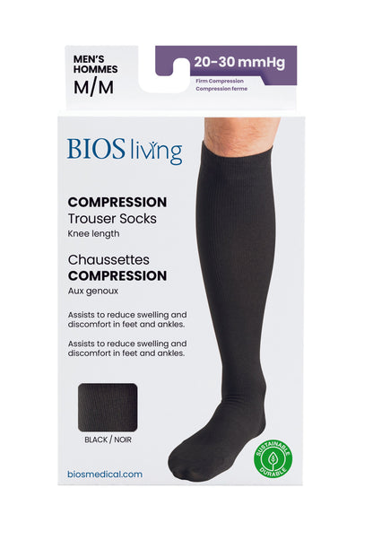 Men's Compression Trouser Socks 20-30 mm Hg, Black Packing Front Photo