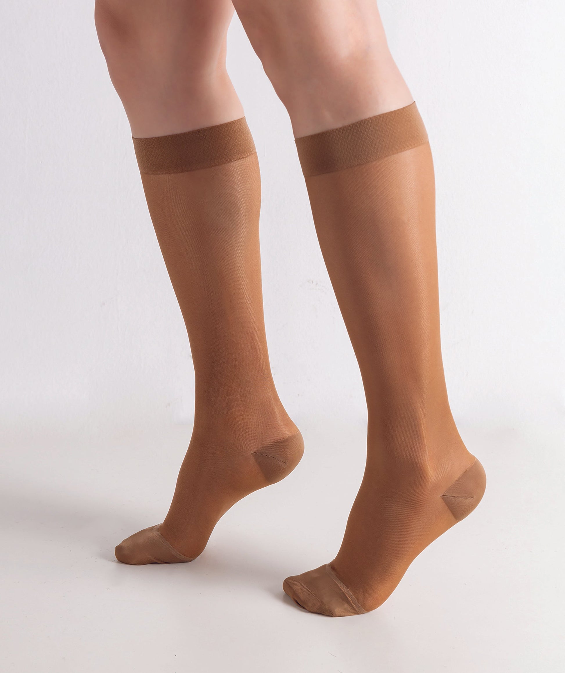 Women's Compression Knee Socks 15-20 mm Hg, Beige Side Photo