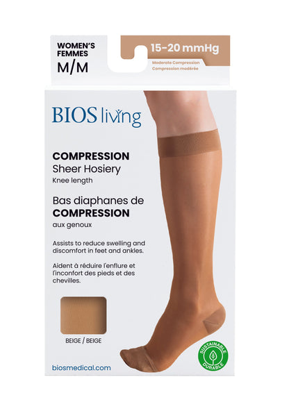 Women's Compression Knee Socks 15-20 mm Hg, Beige Front Packaging Photo