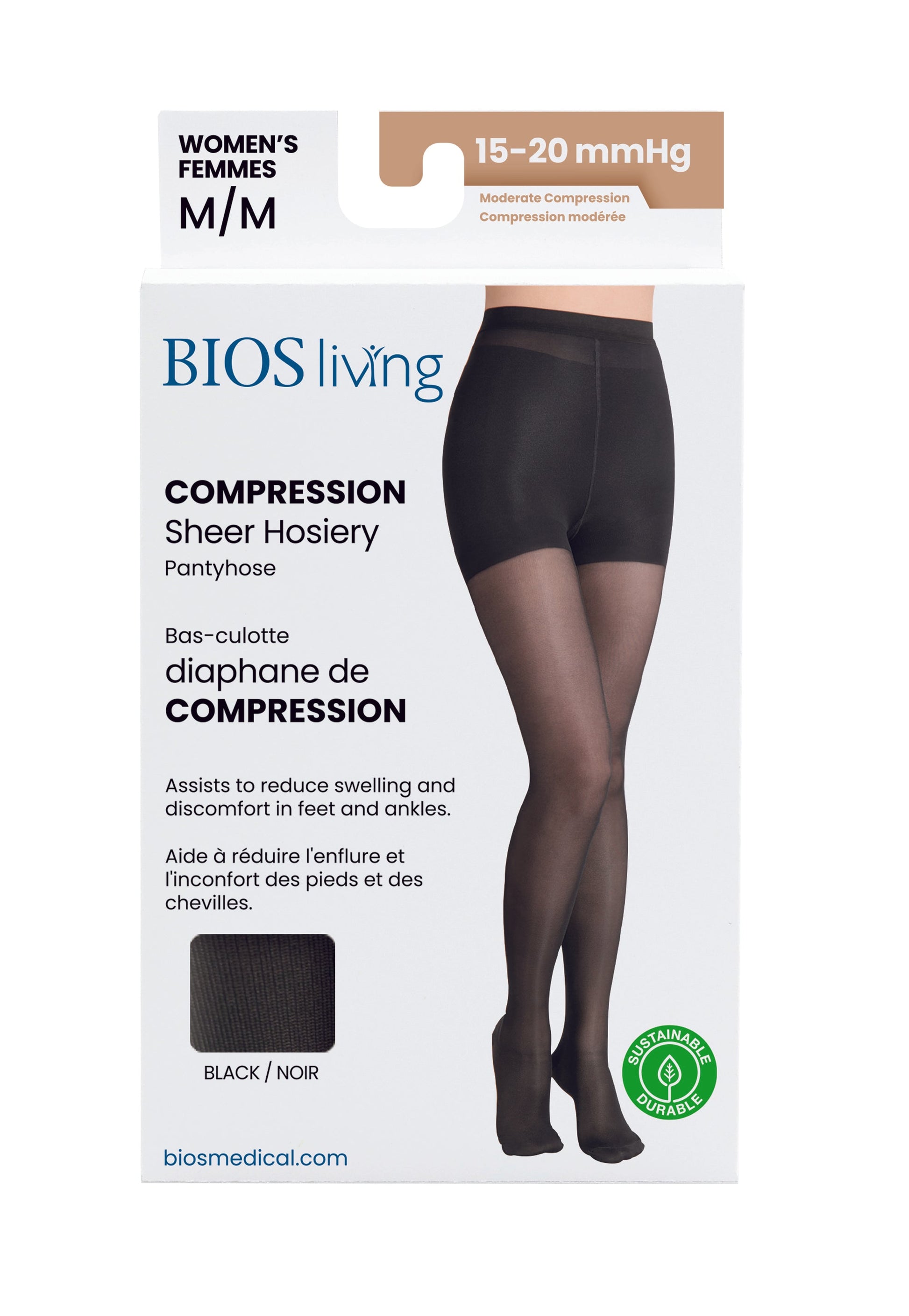 Women's Compression Pantyhose 15-32mm Hg, Black Front Packaging Photo