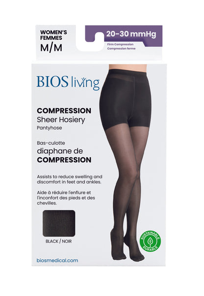 Women's Compression Pantyhose 20-30mm Hg, Black Front Packing Photo