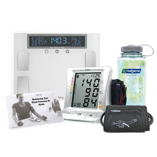 Large Screen Blood Pressure Monitor Bundle including Wide Range Cuff, Logbook, Weight Scale & 32oz Nalgene Bottle Photo