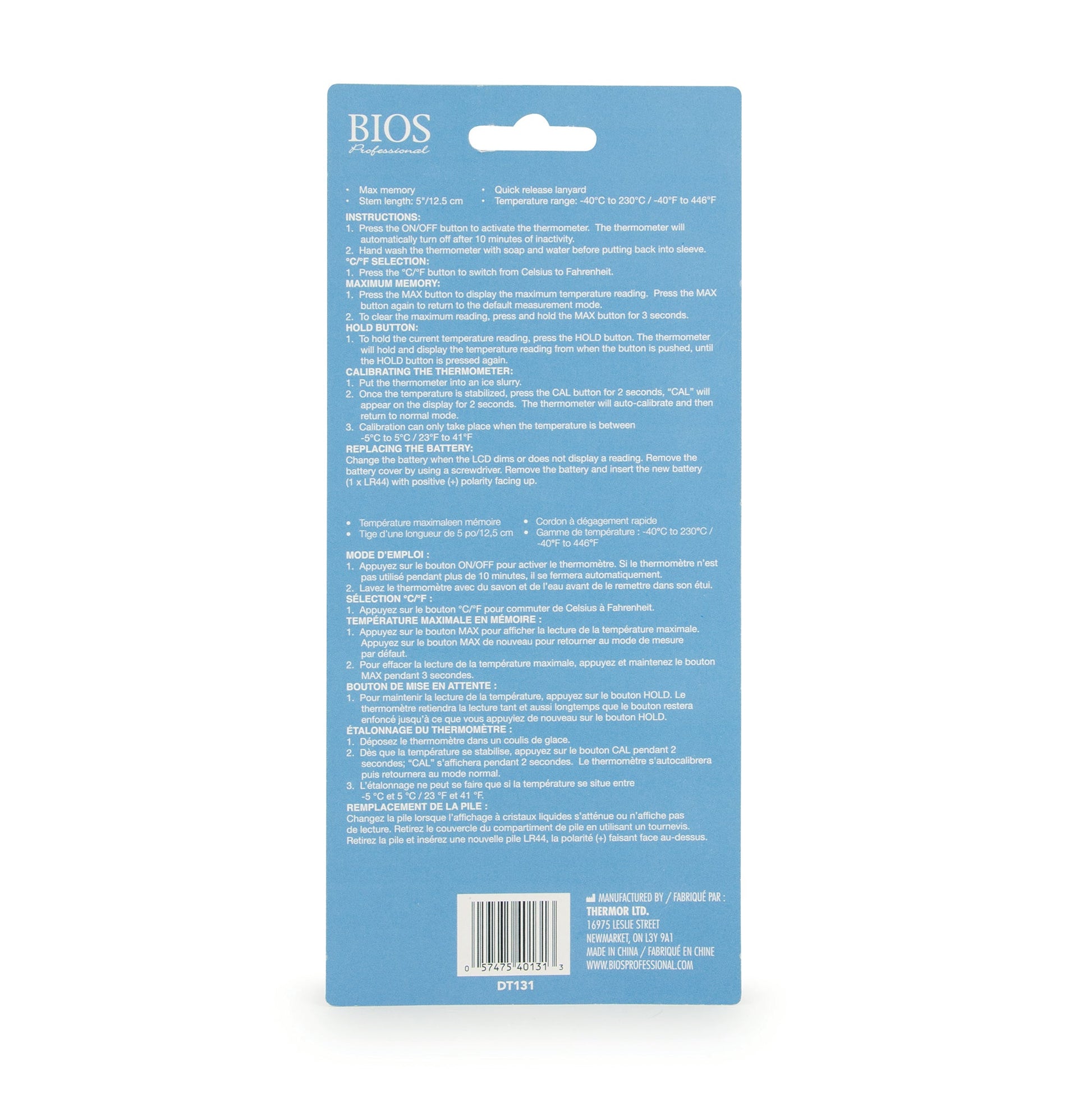 DT131 Waterproof Pocket Thermometer in back of retail packaging