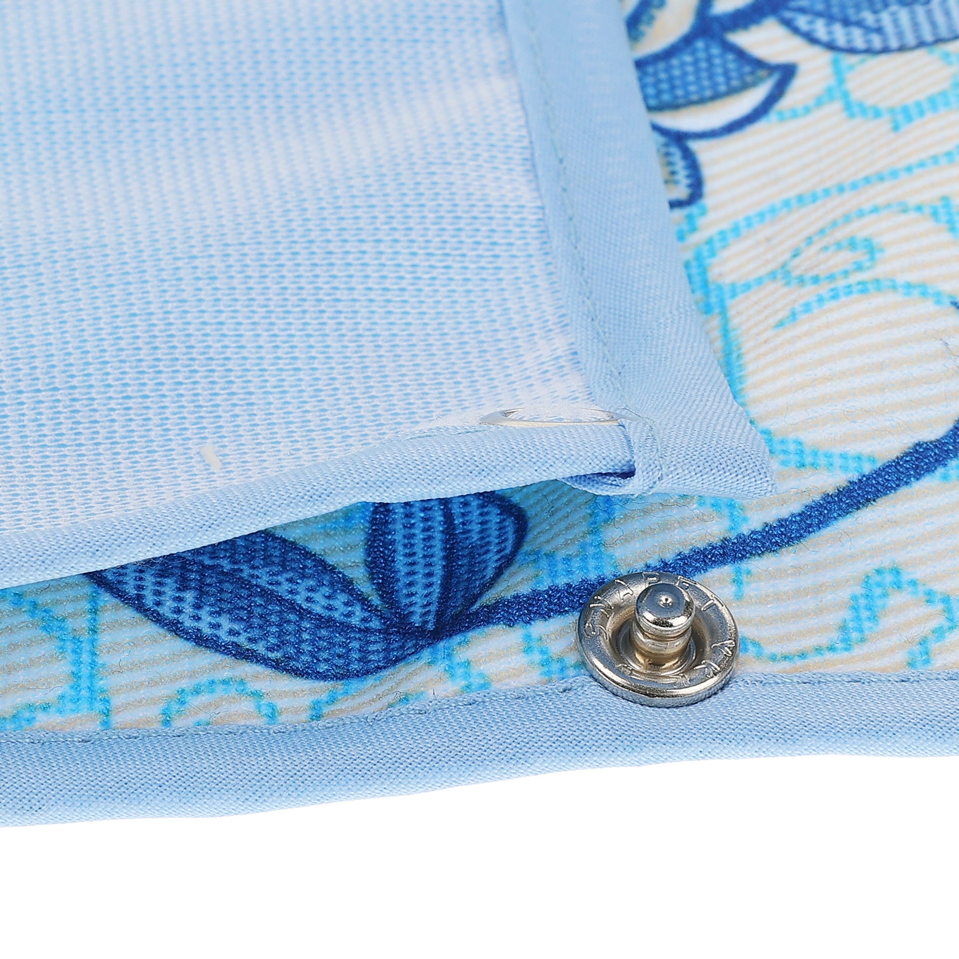 Blue Floral Clothing Protector Button Detail Image