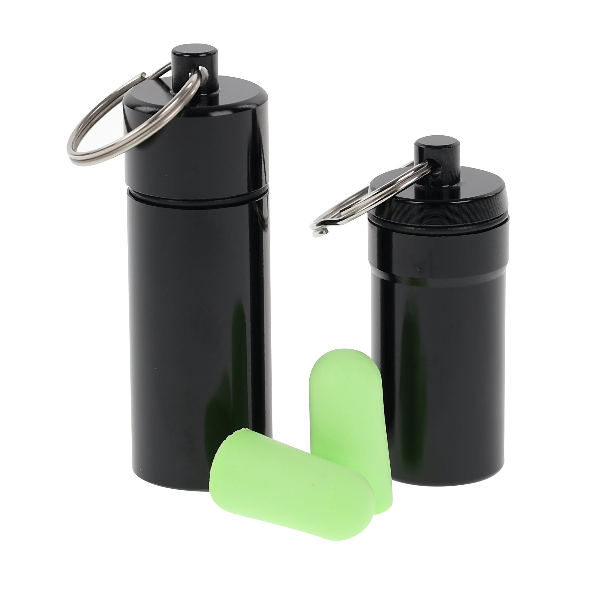 green tapered foam ear plugs with keychains