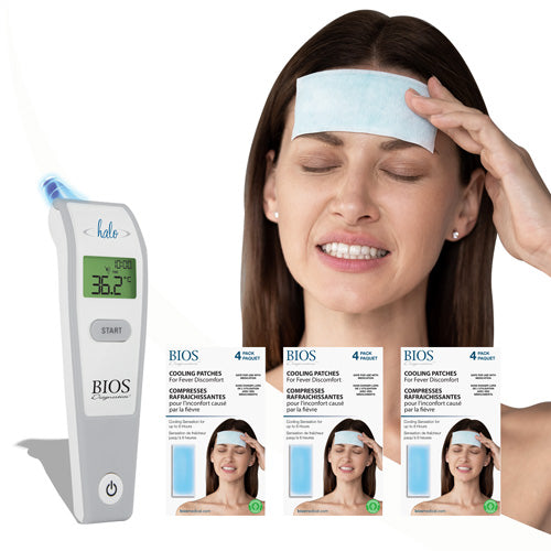 Fever Management Bundle with Ear Thermometer and Cooling Patches (3 Packs of 4)