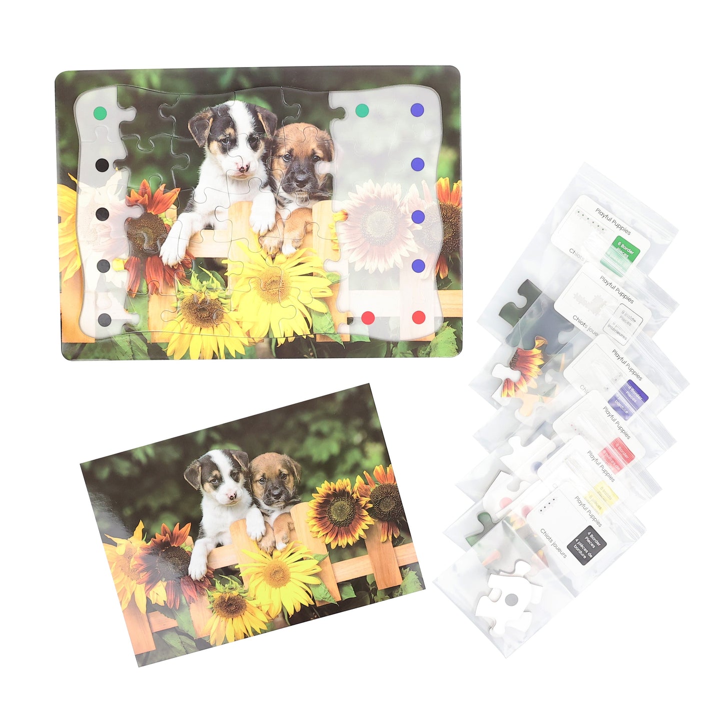 set of the puppies puzzle showing all component pieces