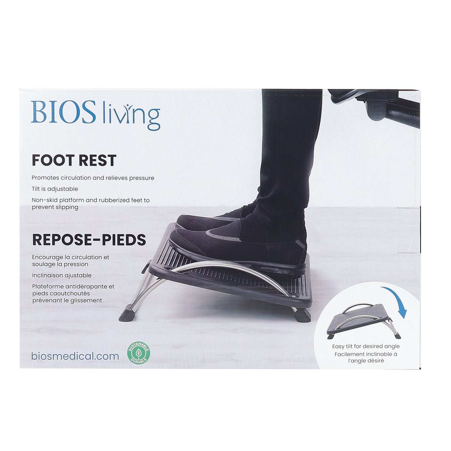 front view of the packaging of the footrest