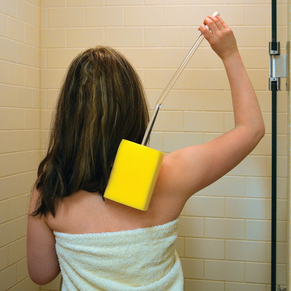 LF357 Long Handled Sponge Brush in use in shower