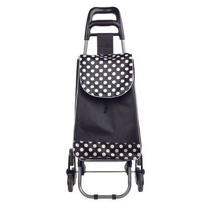 front view of the 3 wheels black polka dots shopping cart