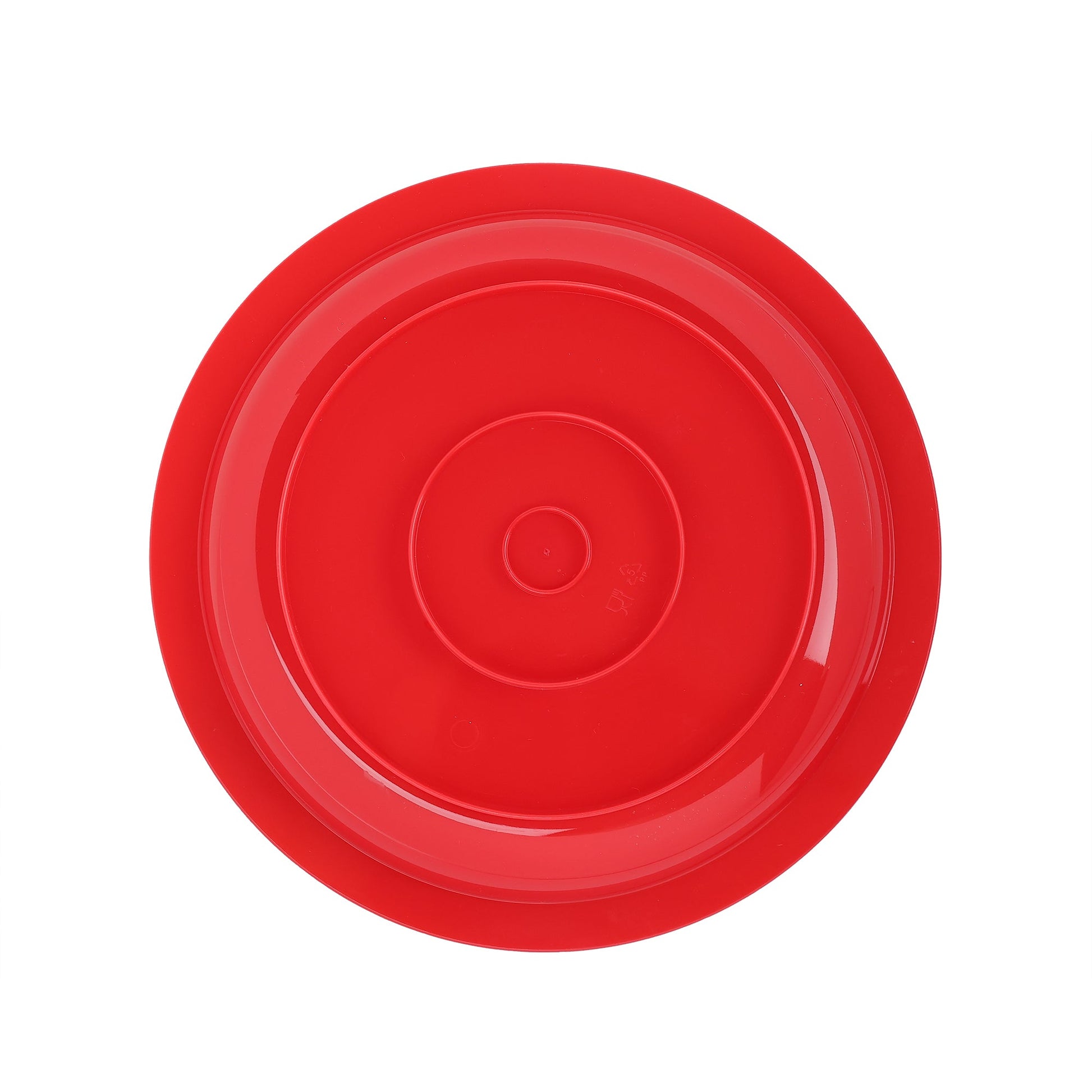 bottom view of the red scooper plate without the white suction base