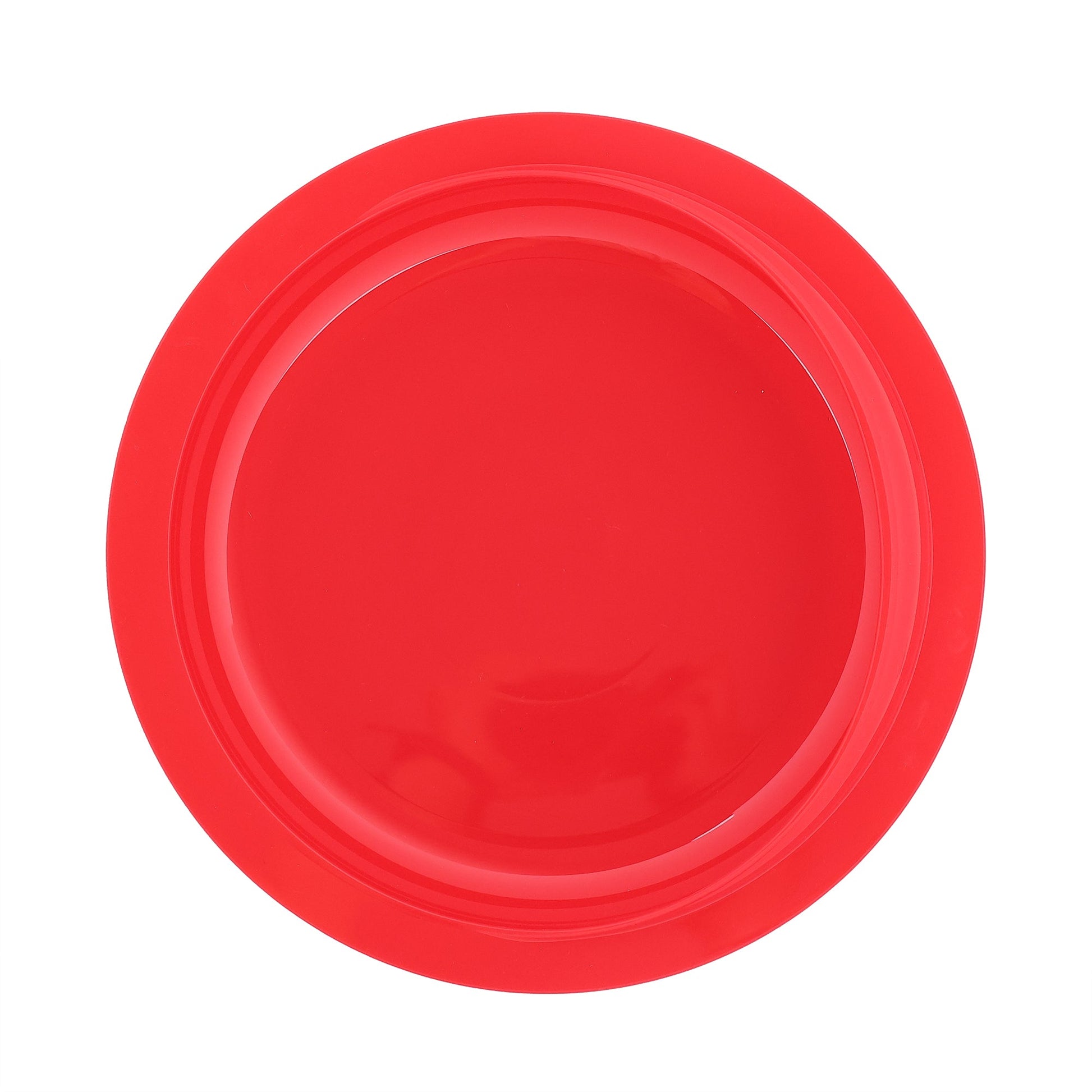 top view of the inside of red scooper plate