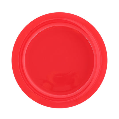 top view of the inside of red scooper plate