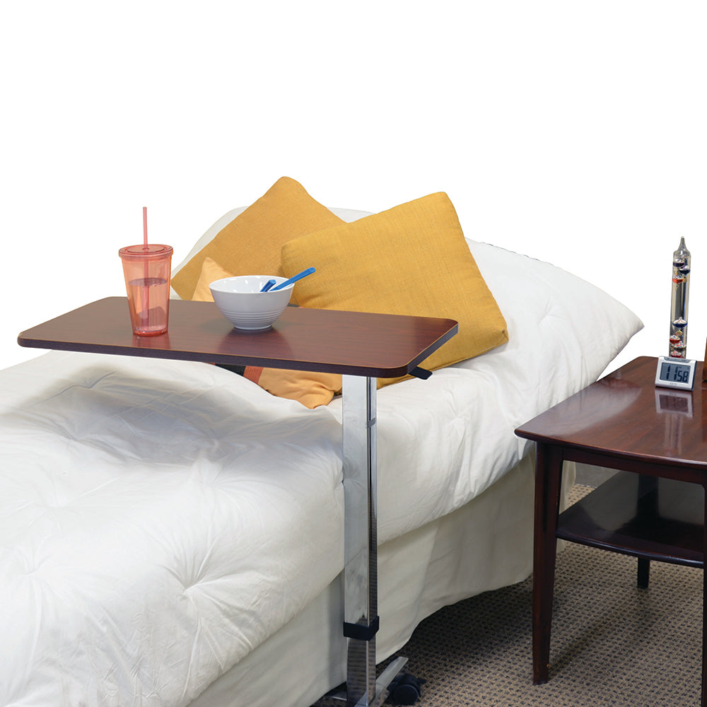 LF844 Adjustable Rolling Overbed Table in use