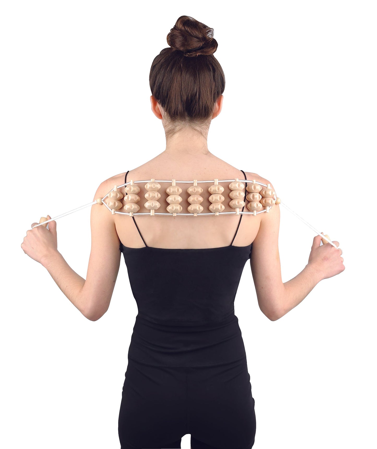 wooden rope massager on a persons back