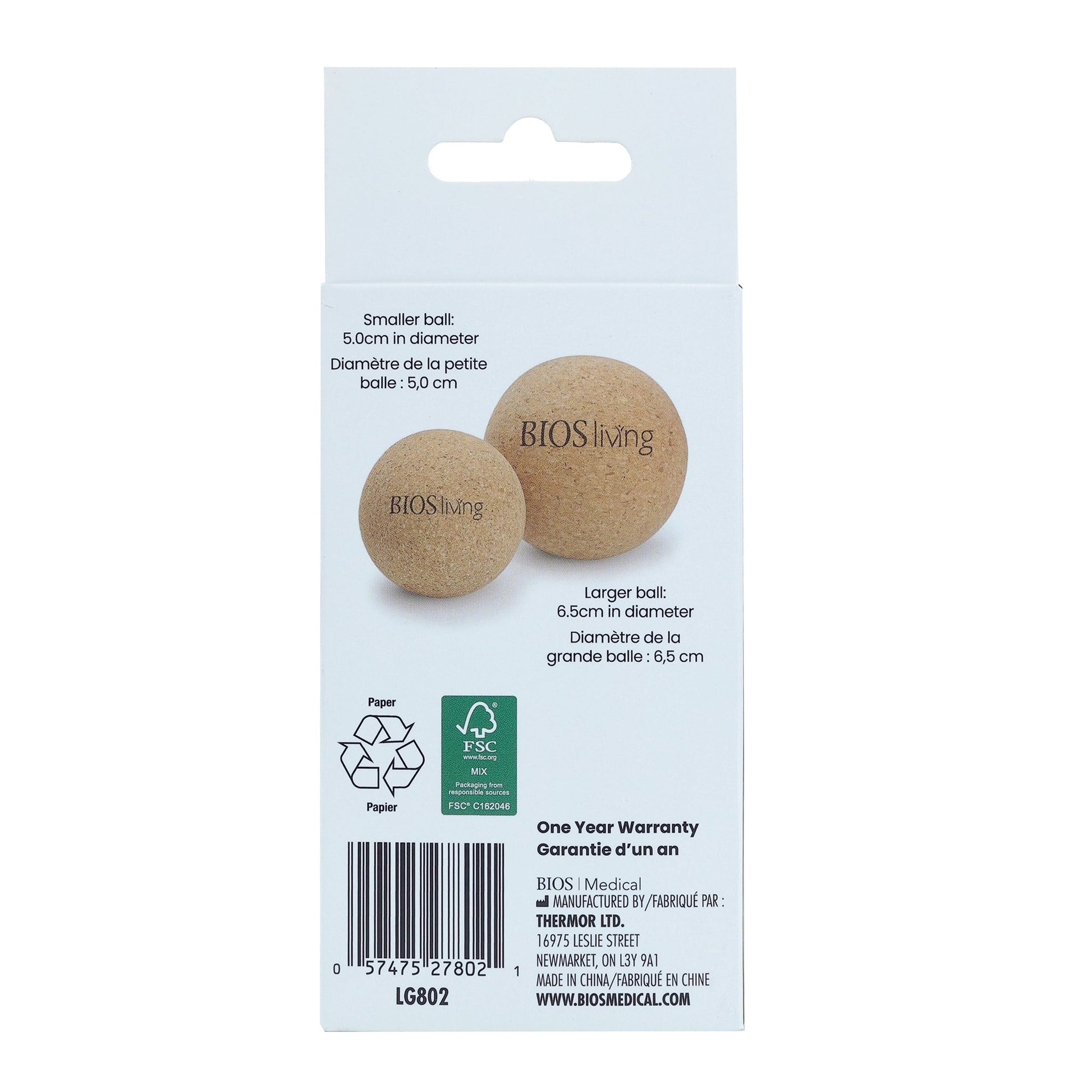 back view of the packaging of the therapy balls