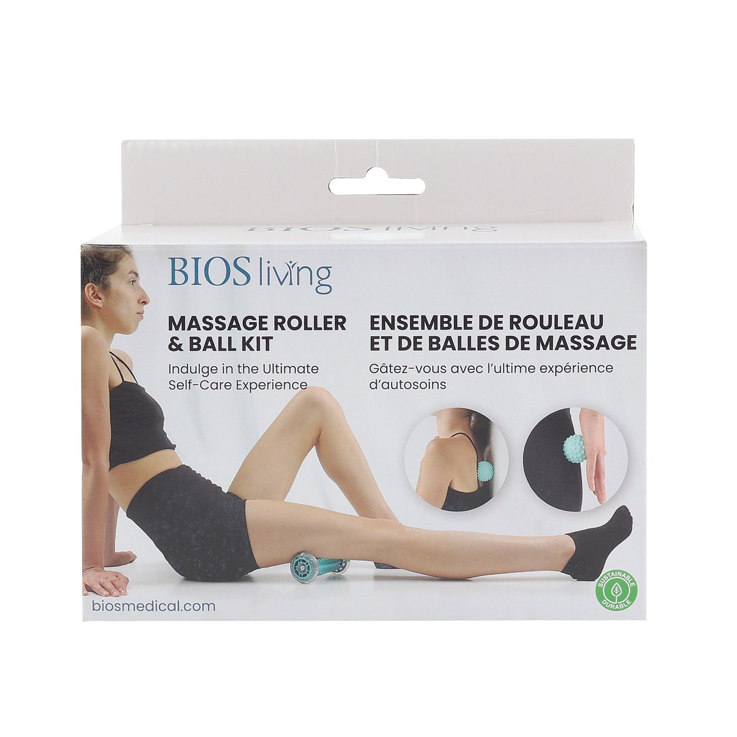 front view of the packaging of the massage roller and ball kit