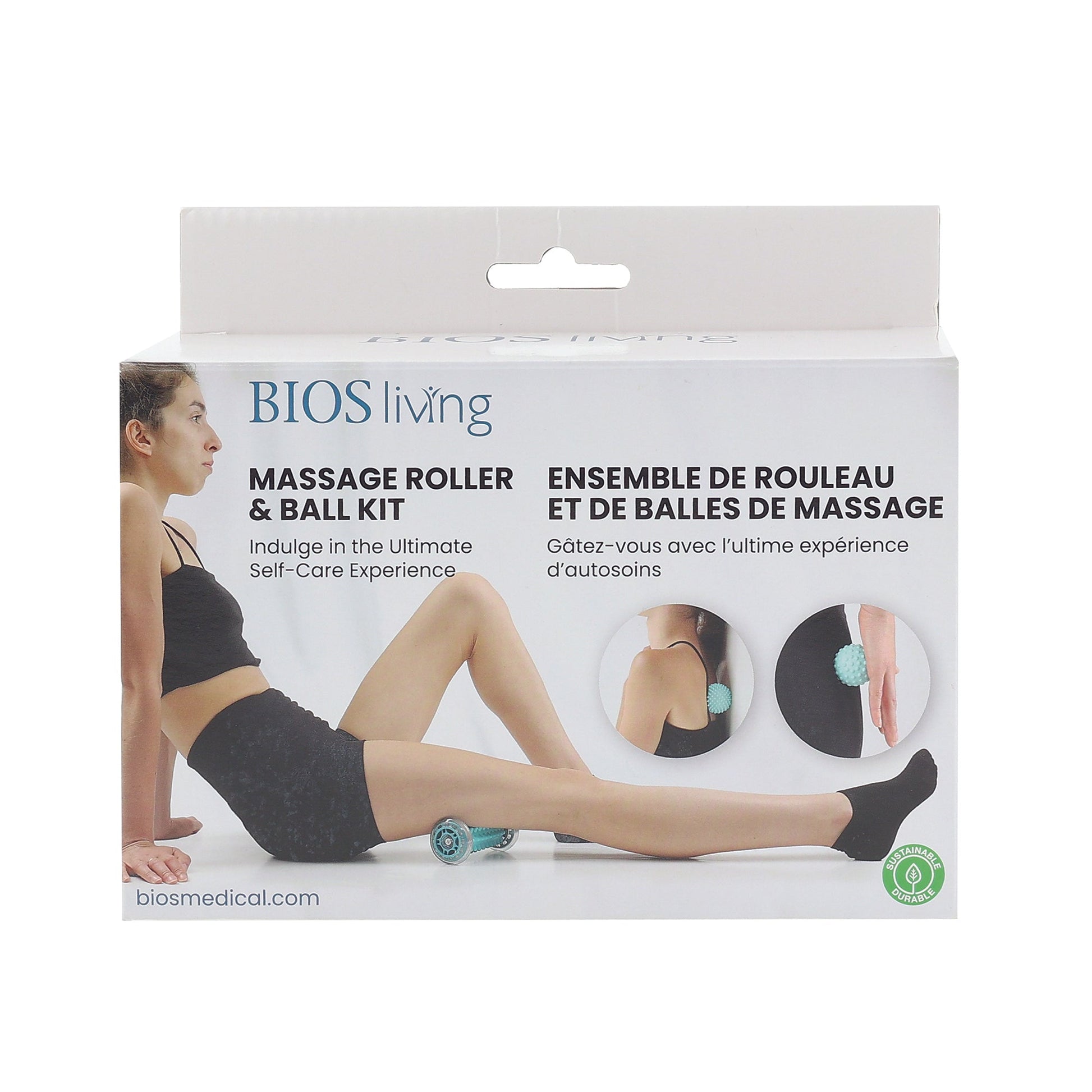 front view of the packaging of the massage roller and ball kit