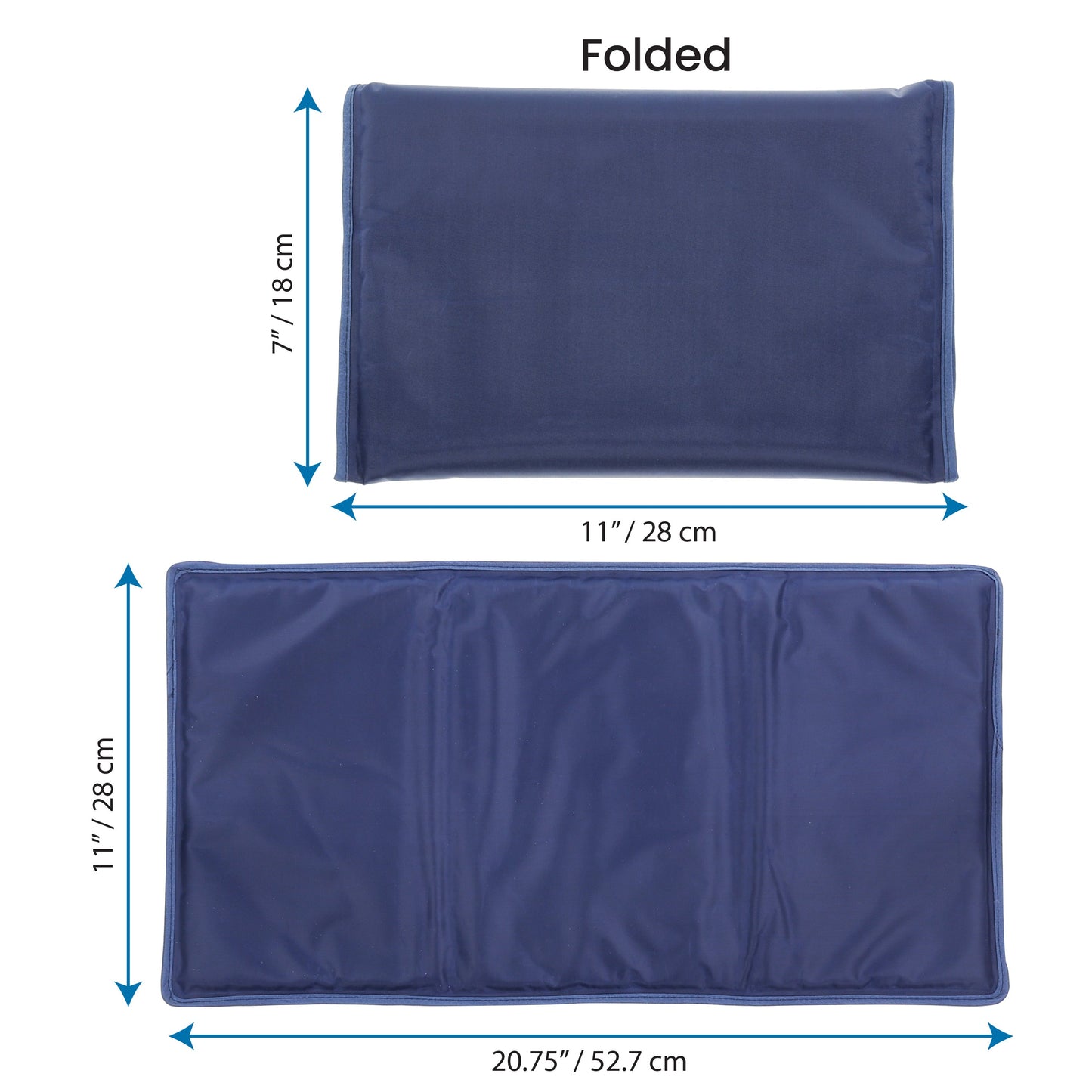 measurements of a folded and unfolded cooling gel pad