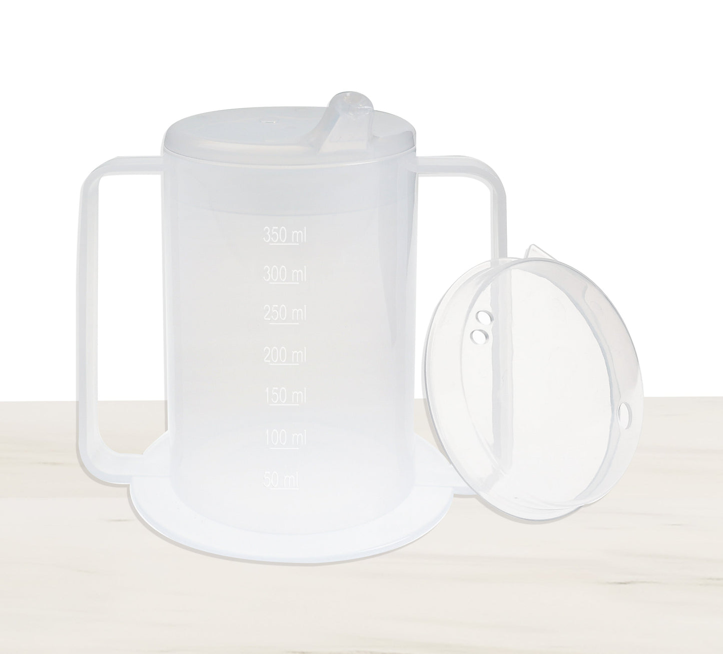 Transparent Mug with spouted lid and contoured lid