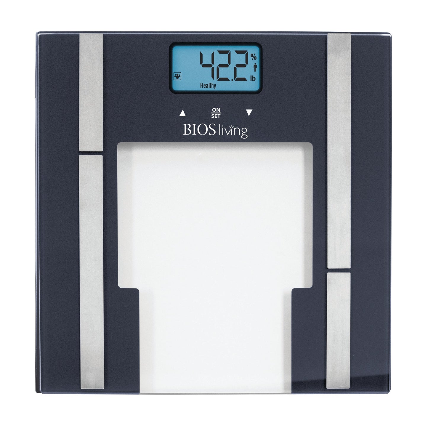 picture of a glass, digital body fat scale